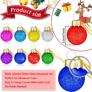 1 Inch Christmas Mini Glitter Glass Ball Multicolor Ornaments Set Christmas Tree Decorations Miniature Balls Rustic Hanging Small Decorative Christmas Ball for Holiday Wedding Party Decor